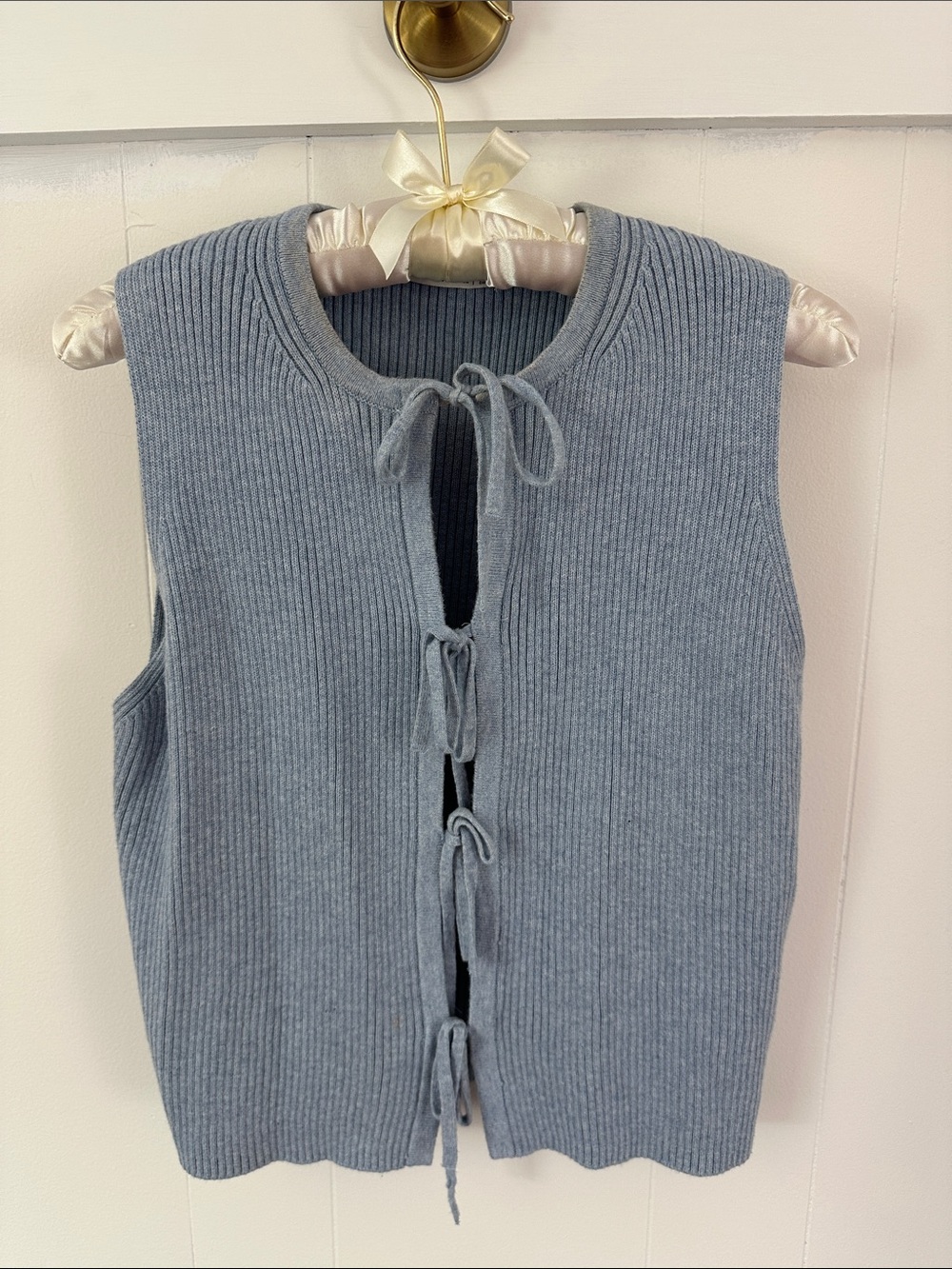 Abercrombie & Fitch Ribbed Tie-Front Tank - Dusty Blue Gray